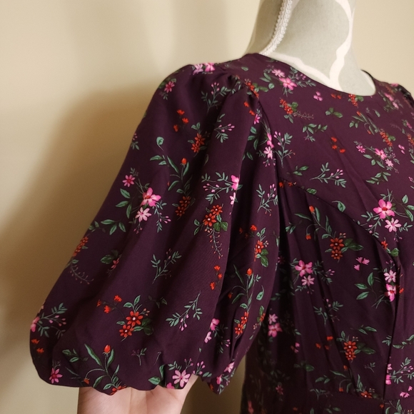 Old Navy Floral Maxi Dress Puff Sleeve Slit Boho Whimsigoth Witchy Medium Petite - Picture 14 of 16